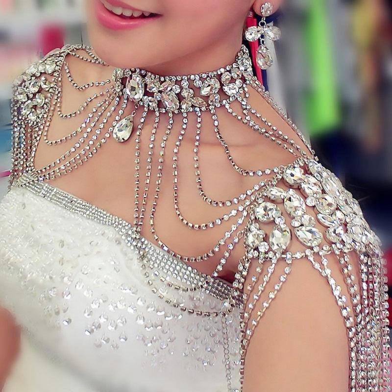 Crystal Tassels Shoulder Body Chain Alloy Fashion Accessory Bridal and Bikini Back Jewelry Wedding Accessory for Bride
