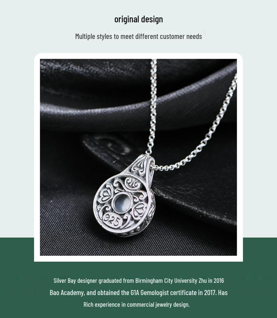 S925 Silver Natural Pearl Pendant Necklace: Mabe Pearl Bali Style