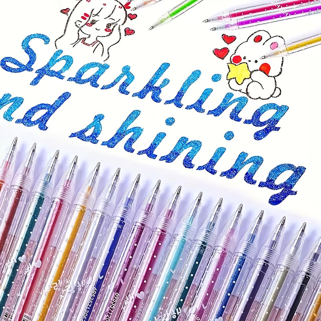 36 Color Glitter Gel Pens, 36 Pcs Set, for Highlighting, Marking, Drawing, Doodling and Smooth Writing for School Office Exams
