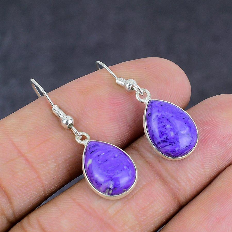 Charoite Gemstone 925 Sterling Silver Jewelry Earring 1.38"