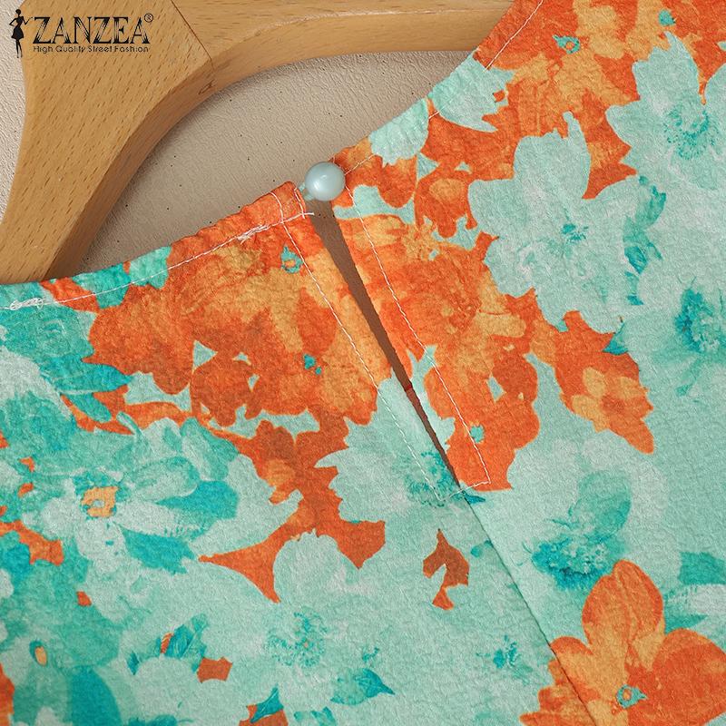 ZANZEA Women Summer Round Neck Casual 3/4 Sleeve Loose Print Blouse