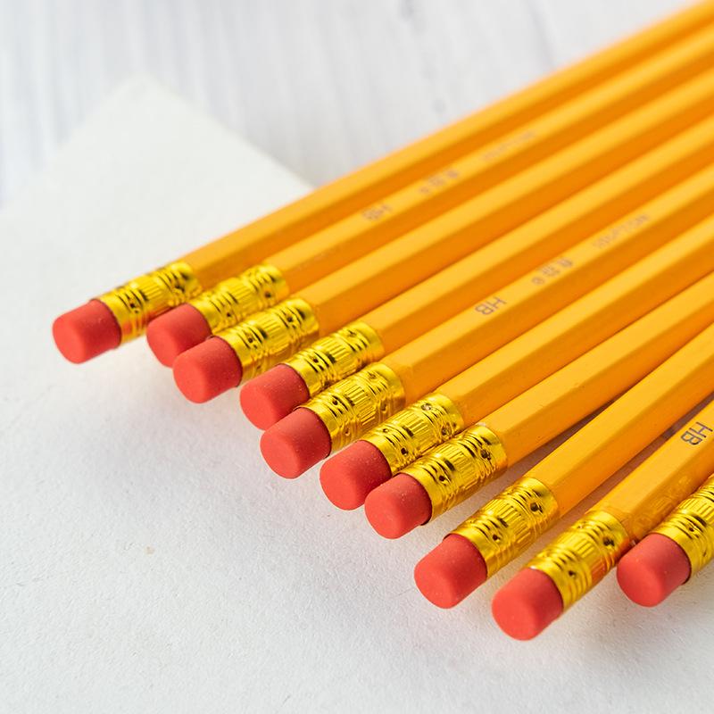 Yellow Barrel Wooden HB Pencils with Erasers for Children - Ideal for Writing and Drawing