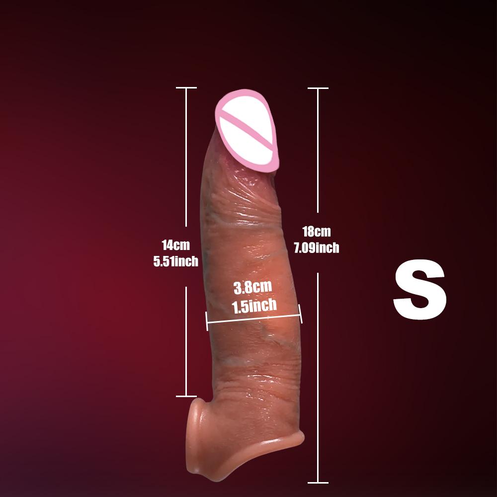 Reusable Enlarger Soft Realistic Penis Sleeve Big Growth Real Silicone Dick Delayed Ejection Extend Cock Condom Sex Toys For Man