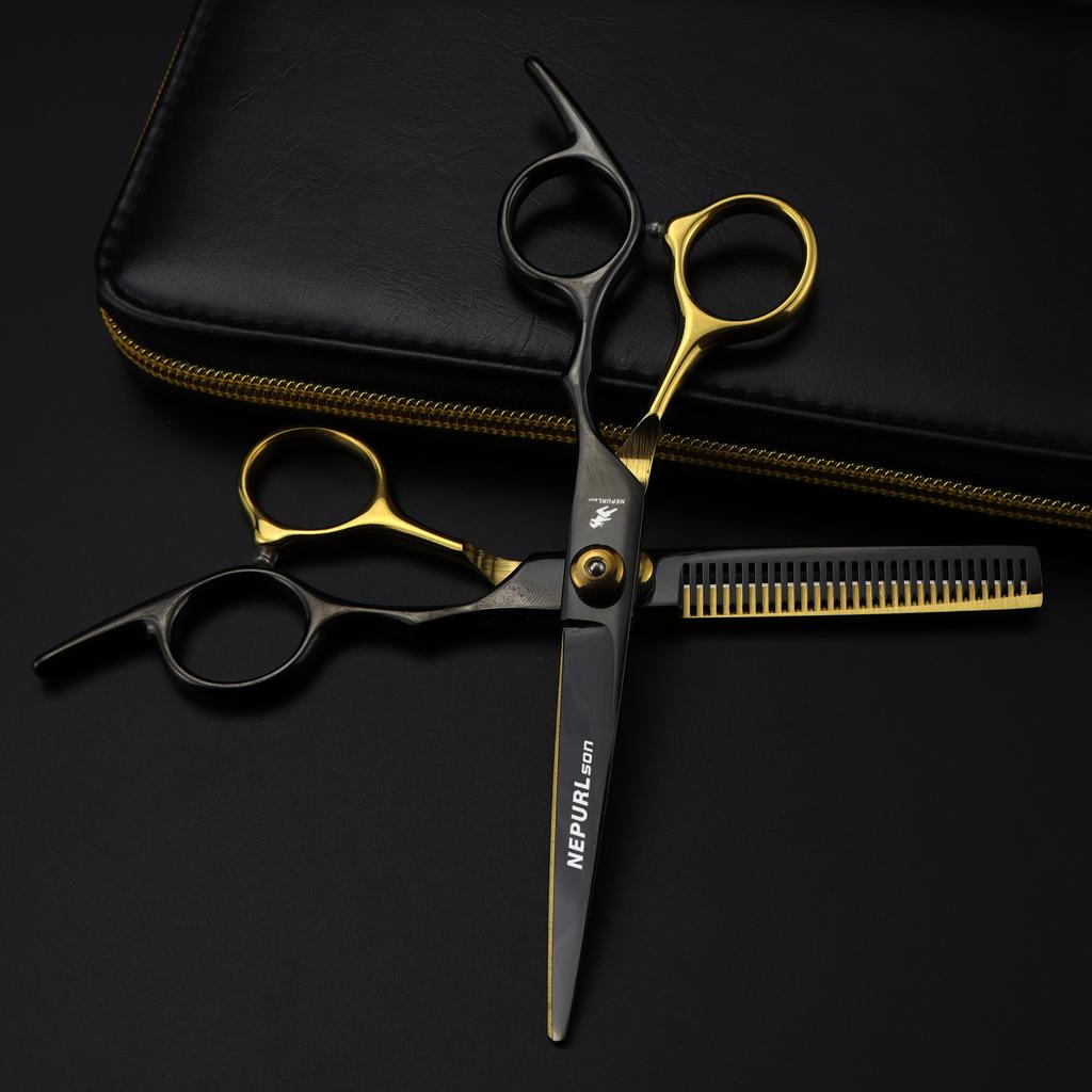 6.0 inch high screw electroplated black gold, hair scissors, hair scissors, flat scissors, bangs scissors, thin scissors 6H