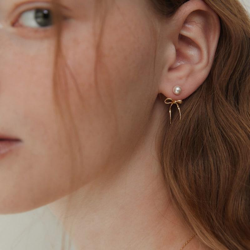 TATIANA (925 Silver) Pearl and Ribbon Tie Ear Jacket Earrings EC3077