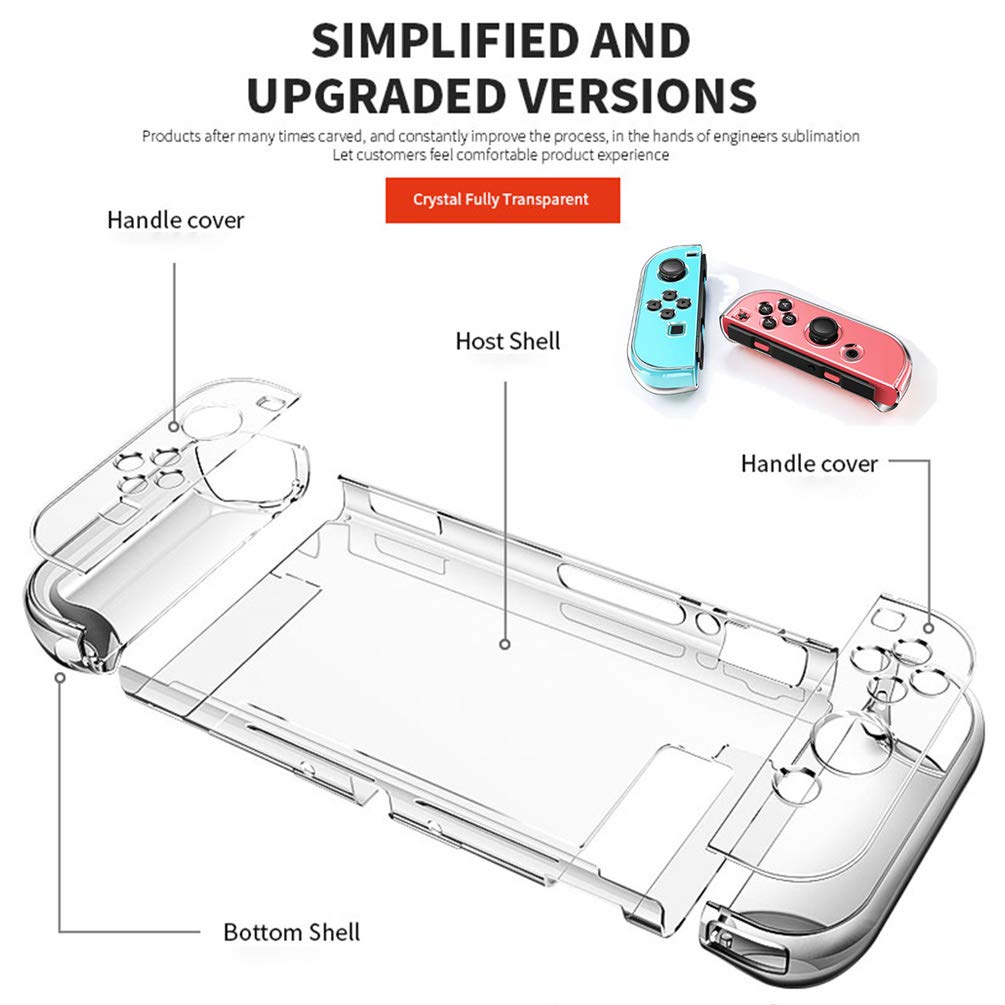 Dockable Clear Hard Case for Nintendo Switch 3In1 Protective Case Cover for Nintendo Switch & Joycon Controller with Grip Cover