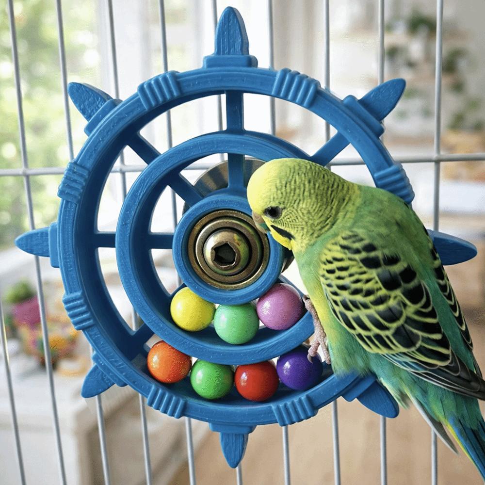 Colorful Beads Parrot Spinner Rattle Toy Rudder Shaped Bird Cage Toy Entertainment