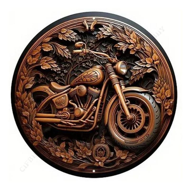 Motorcycle 2D Flat Design Round Sign, 20x20cm Wall Decor