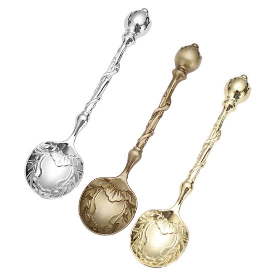 Yousheng Coffee Spoon 4.2 Inch Vintage Carved Coffee Spoon with Deep Bowl Head for Sugar Honey Jam Stirring Hot Coffee Tea Dessert Cake Ice Cream