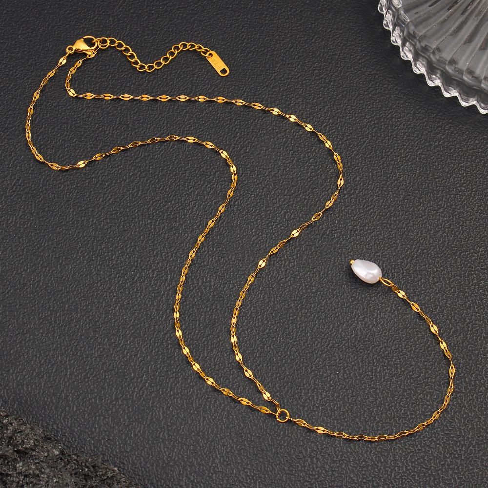 Vintage Pearl Pendant Necklace: 18K Gold Plated Y-Shaped Stainless Steel Clavicle Chain