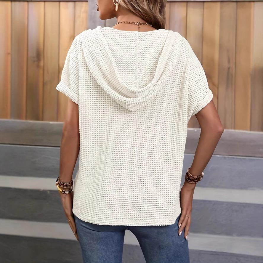 YYFS Women's Fashion Casual Summer Spring Solid Color Print Short Sleeve Hooded Blouses & Shirts