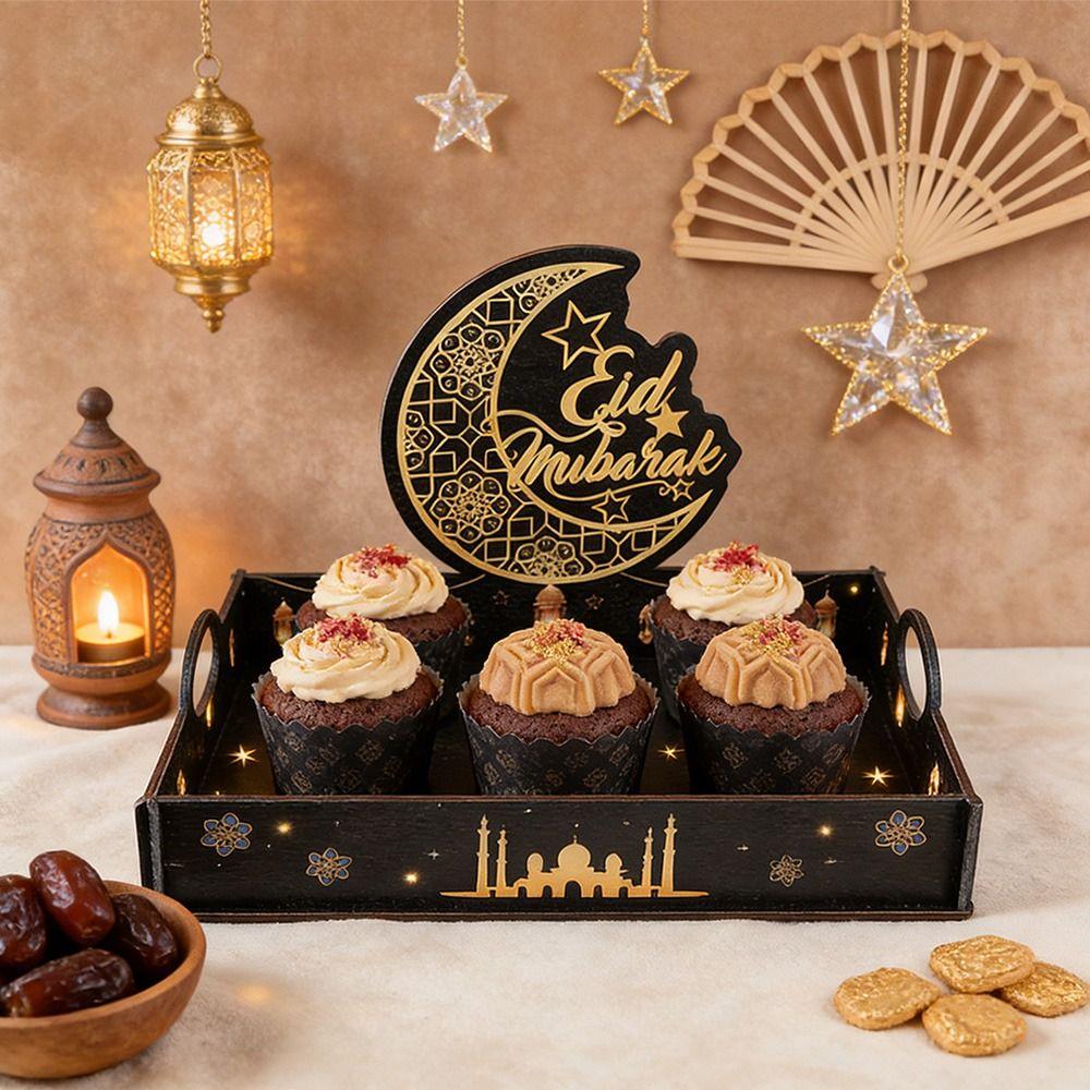 Star Moon Ramadan Wooden Tray Detachable Food Holder Eid Mubarak Snack Tray  Home Serving