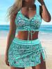 Bikini Due Pezzi Stampa Coulisse Vita Alta Taglie Forti Set Tre Pezzi Elegante