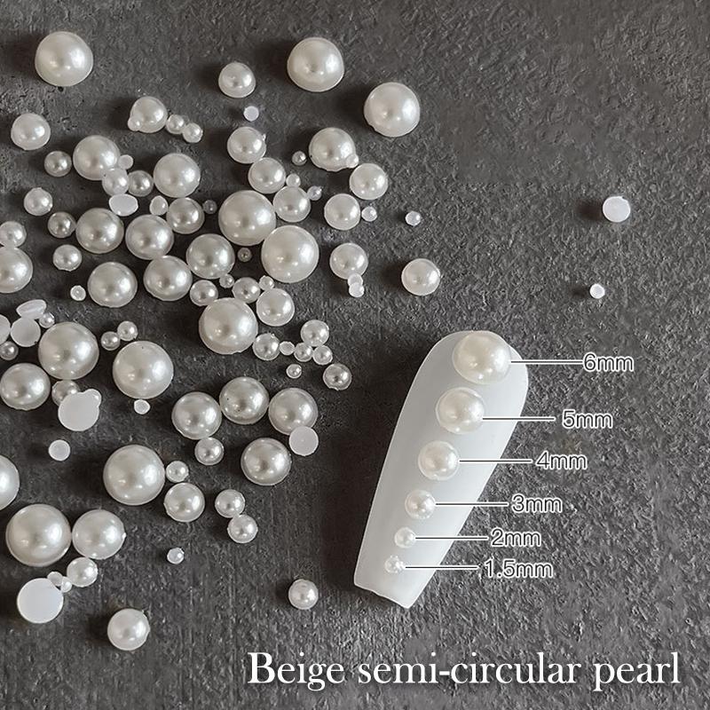 1 Bag Half Round Pearl Nail Charms White Pearls 3D Caviar Beads Manicure Supplies Flatback Pearl Decoration