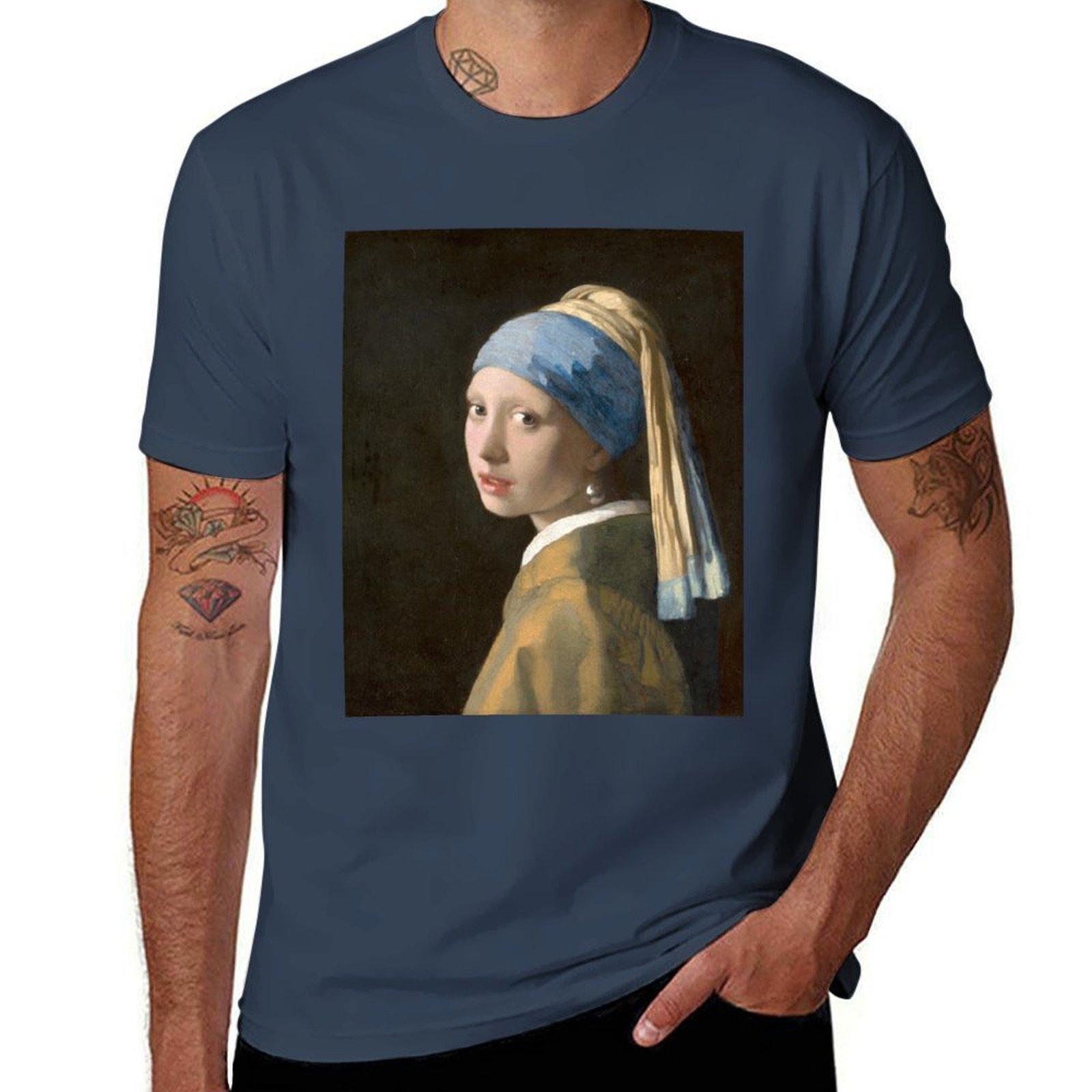 Girl with a Pearl Earring (HighRes) TShirt Work Daily Short Sleeve Top S