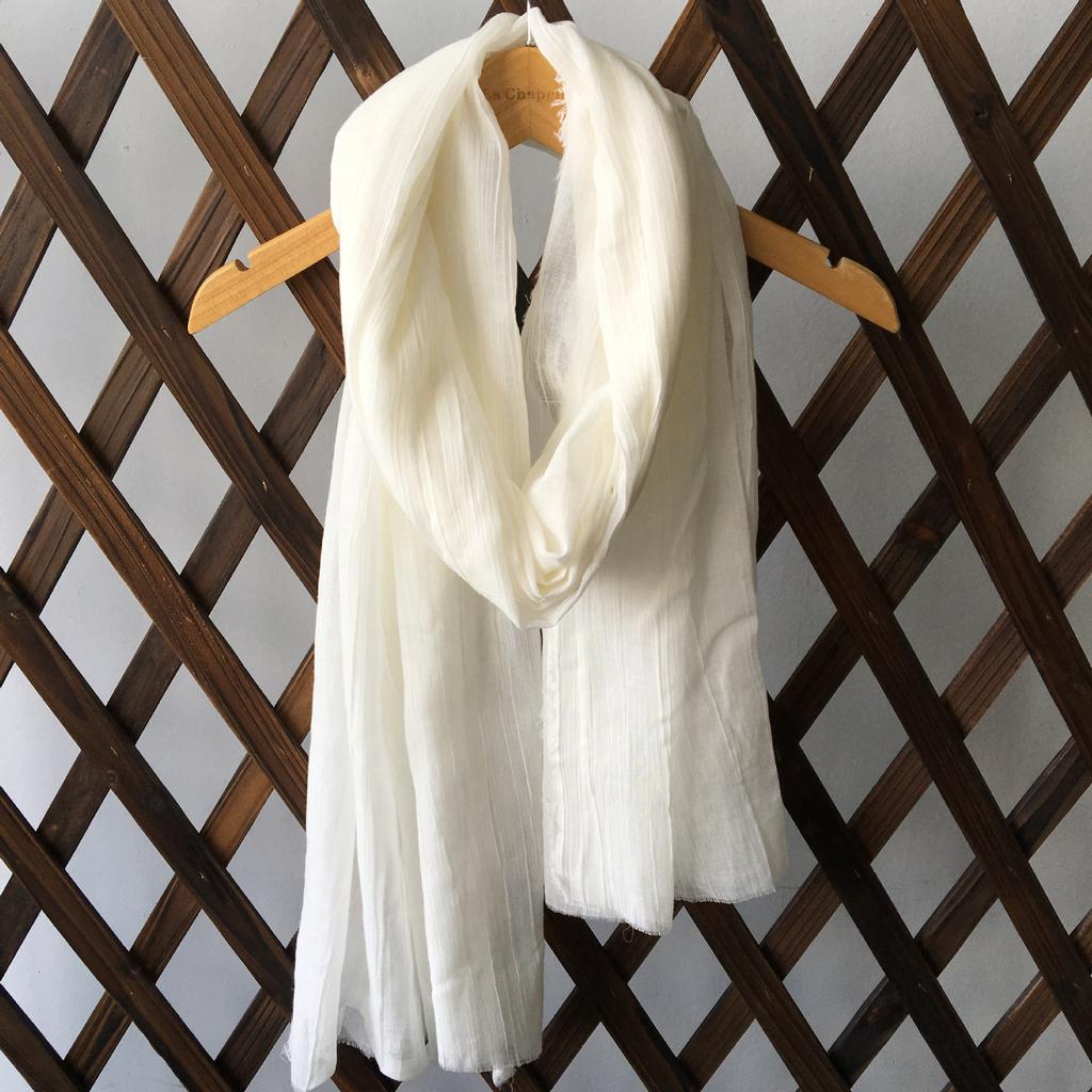 Popular Flax Plant Dyed White Scarf Summer Sunscreen Silk Silk Scarf Solid Color Cotton And Linen Shawl