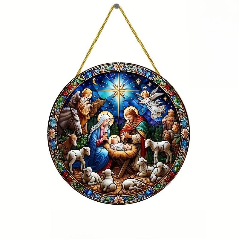 2D Flat Wooden Birth Scene Decoration, Suitable for Home Use, Fun To Hang, No Need for Batteries/electricity, Durable Outdoor