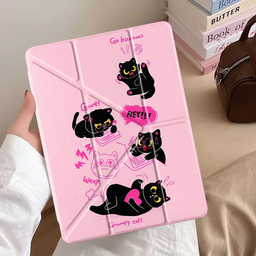 Black Cat Holder Cover Tablet Case For iPad Air 4 5 M3 M2 1 2 M4 11inch Pro 11th 10th 9th 8th 7th 12.9inch Mini 6 7 Pro 2025