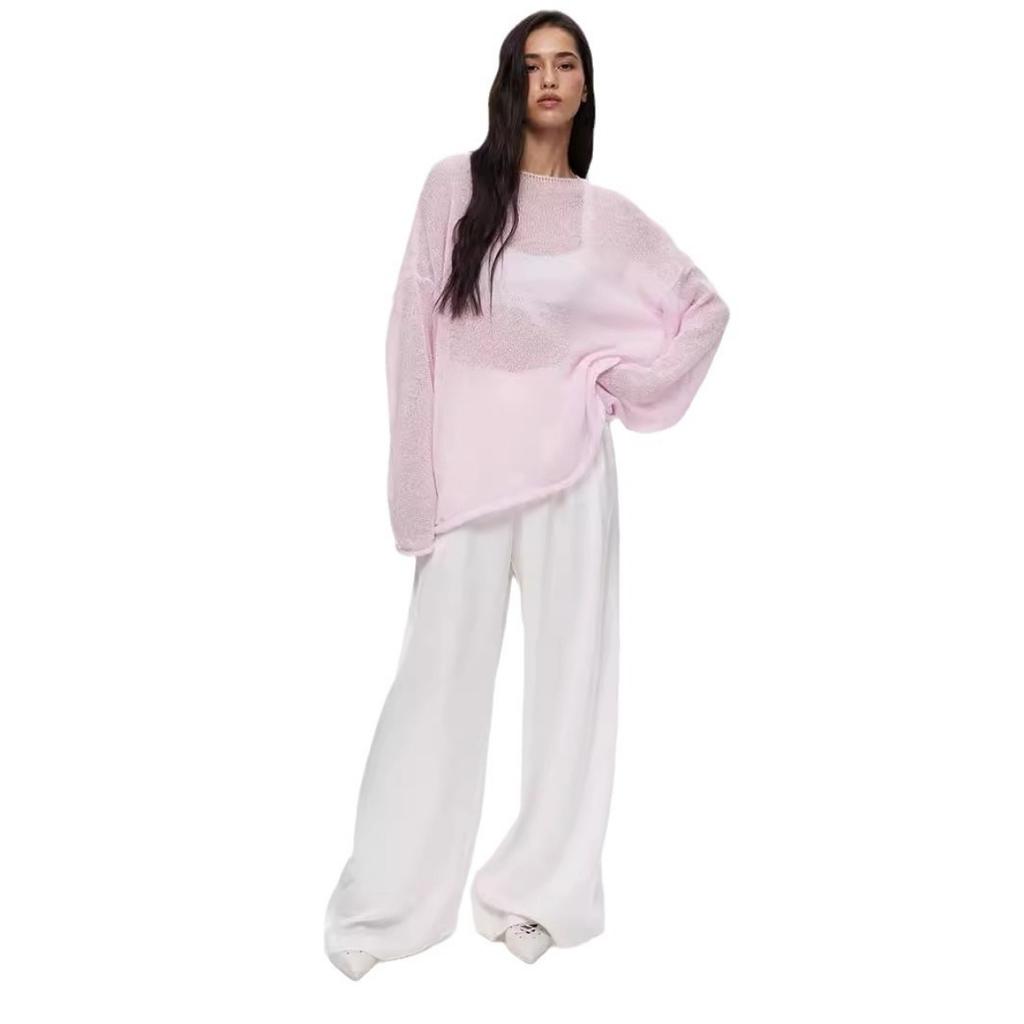 Ny hulstrikket genser for kvinner, myk og løs strikket langermet overdel