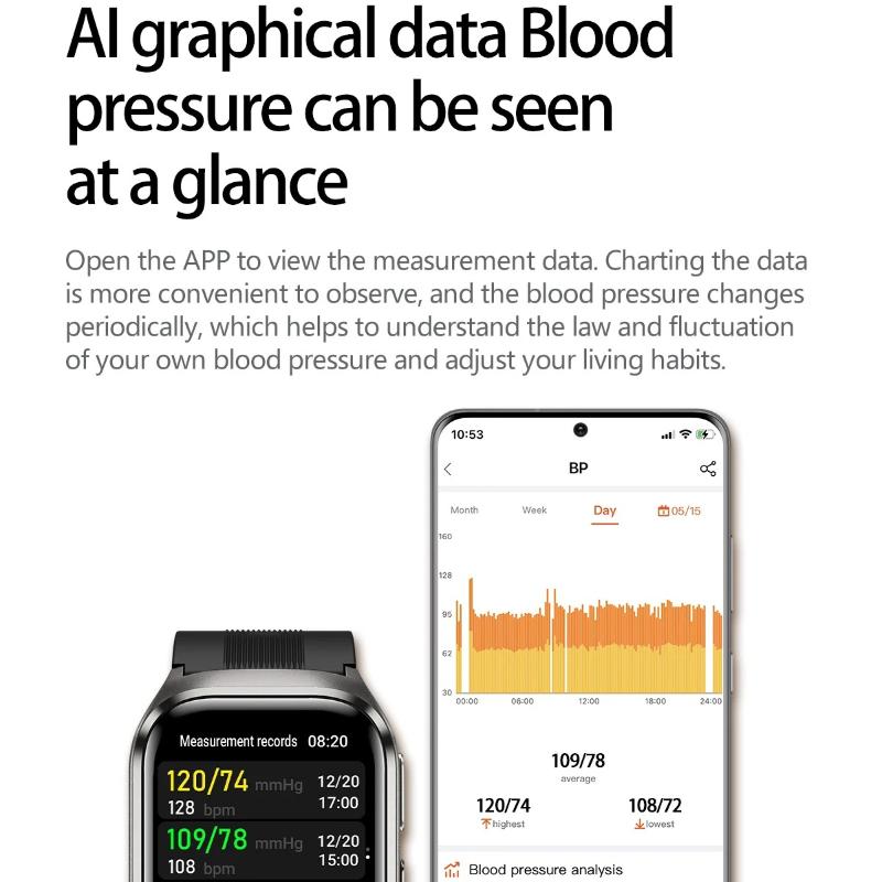2026 New Airbag AirPump Blood Pressure ECG Uric Acid Blood Fat Blood Oxygen Heart Rate Temp Health Precise Diagnosis Smart Watch