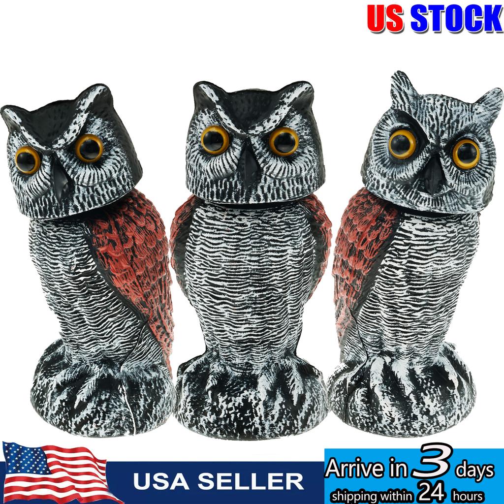 Sperietoare de păsări Bufniță falsă Momeală Sculptură Cap rotativ Păsare Bufniță pentru a speria păsările 10,5 inch Dușman natural Cu coarne Repelent pentru dăunători