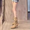 2025 autumn and winter new pointed short boots women's thin heel suede medium tube stacking boots high heel elastic thin boots Martin boots