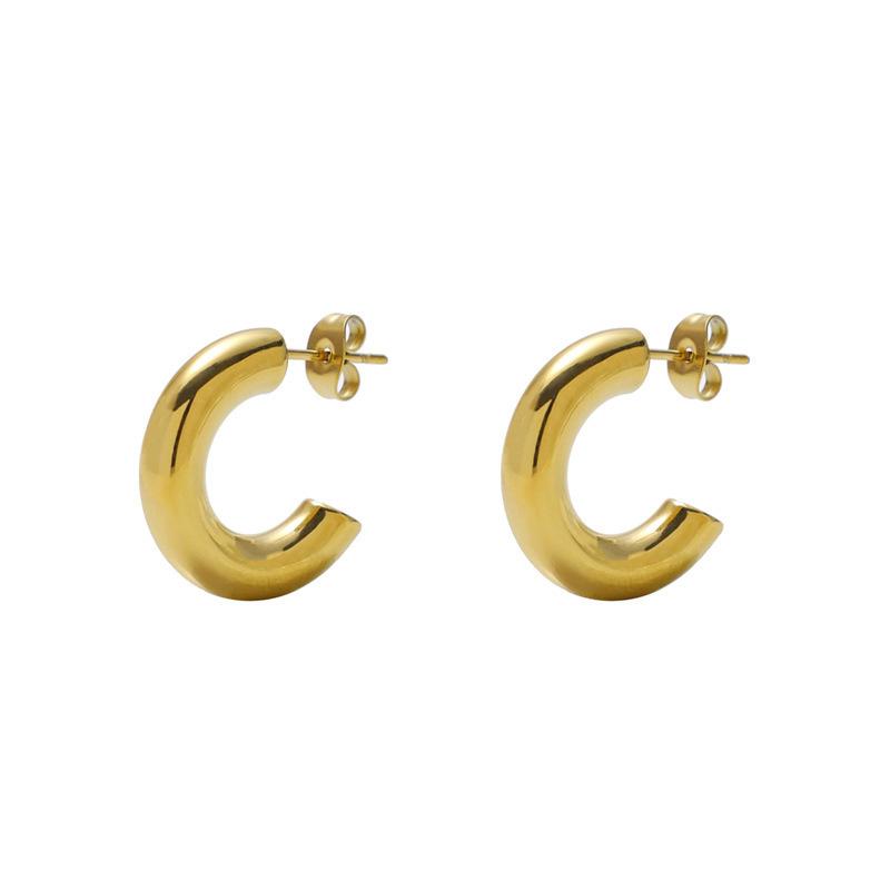 Round Pop Jewelry Stainless Steel Earrings High Sense Oval Ladies Electroplated Earrings