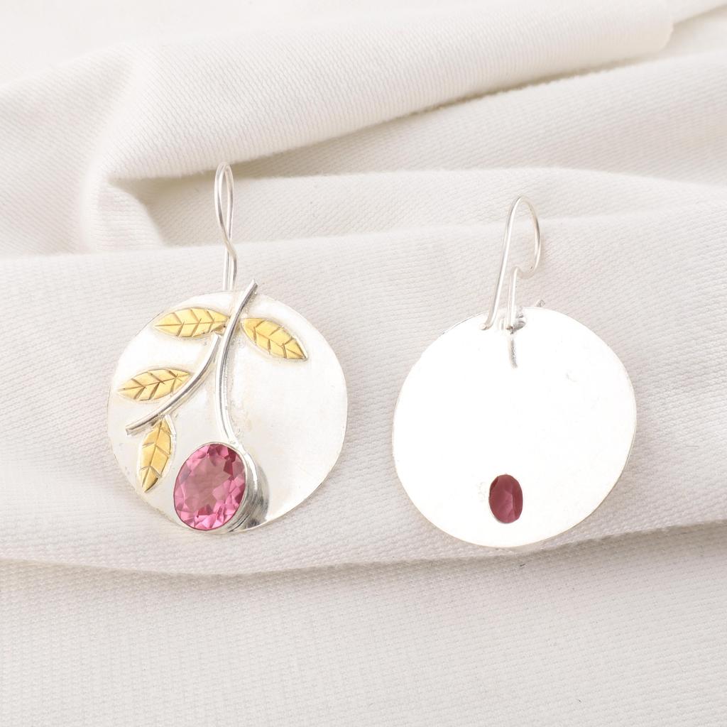 Pink Tourmaline Gemstone Earrings, Handmade 925 Solid Sterling Silver Jewelry, Meditation Earrings Jewelry For Women