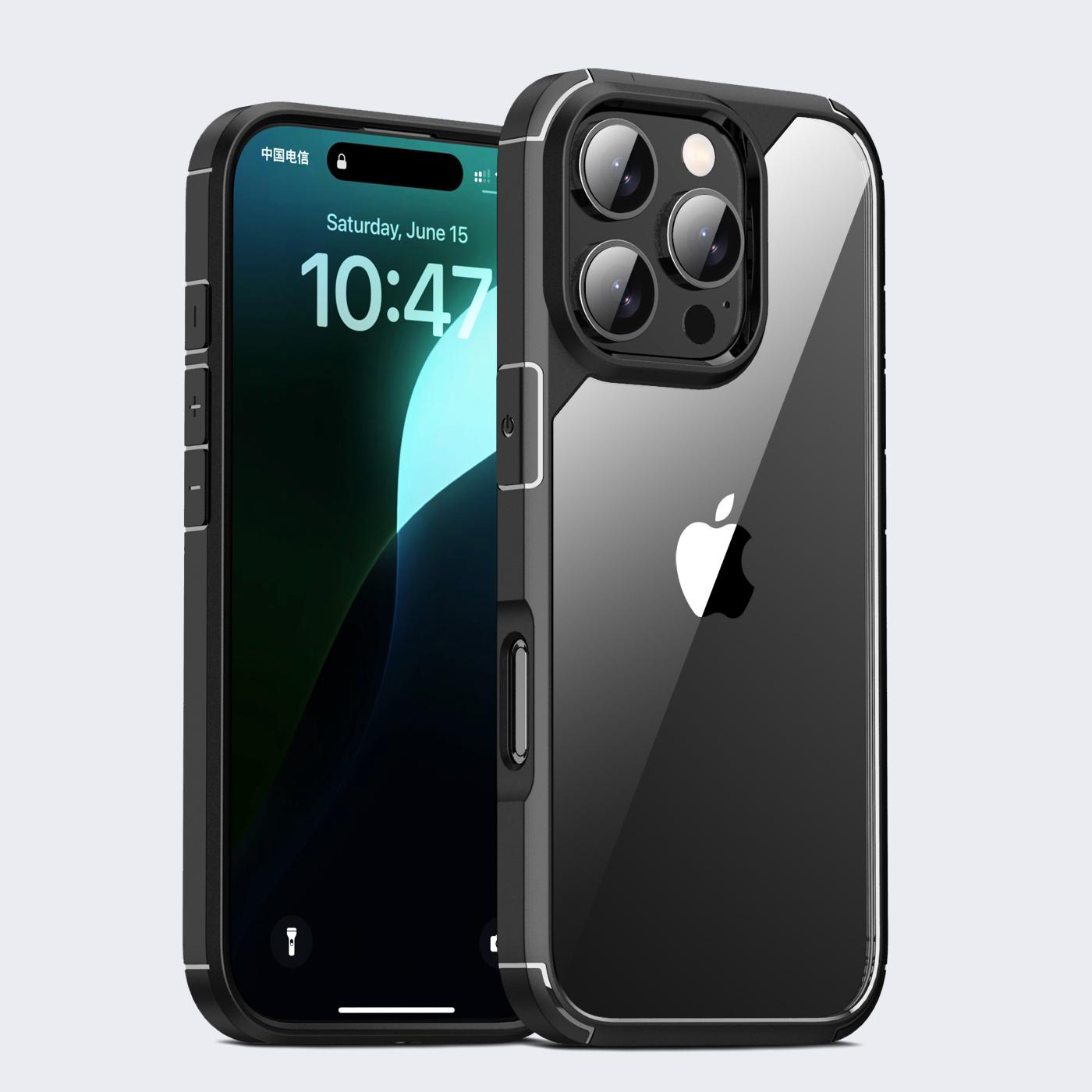 

KEYSION Противоударный бронированный прозрачный чехол для iPhone 16 Pro Max HD Прозрачный мягкий силикон + задняя крышка для телефона из ПК для iPhone 15 Pro Max for iPhone 16 Pro чёрный