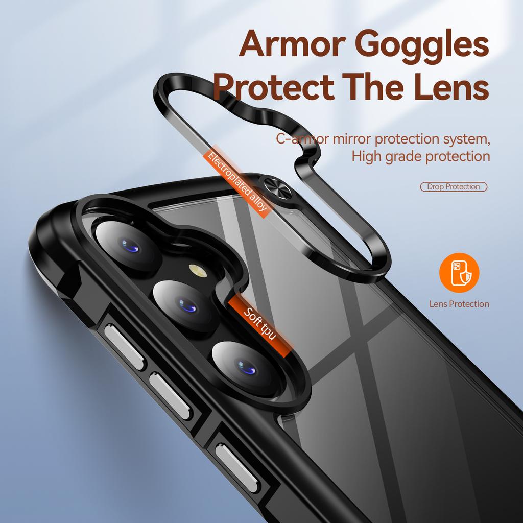 For Samsung Galaxy S25 Case Anti-Drop Alloy Lens Frame PC+TPU Phone Cover