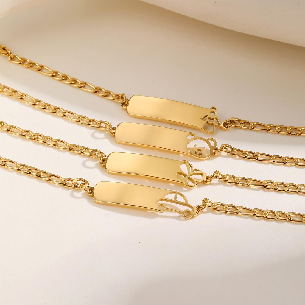 Vnox Braccialetti Personalizzati Per Bambina Anglea Farfalla Orso Targhetta Vuota Incisa Gioielli in Acciaio Inossidabile Catena Colore Oro