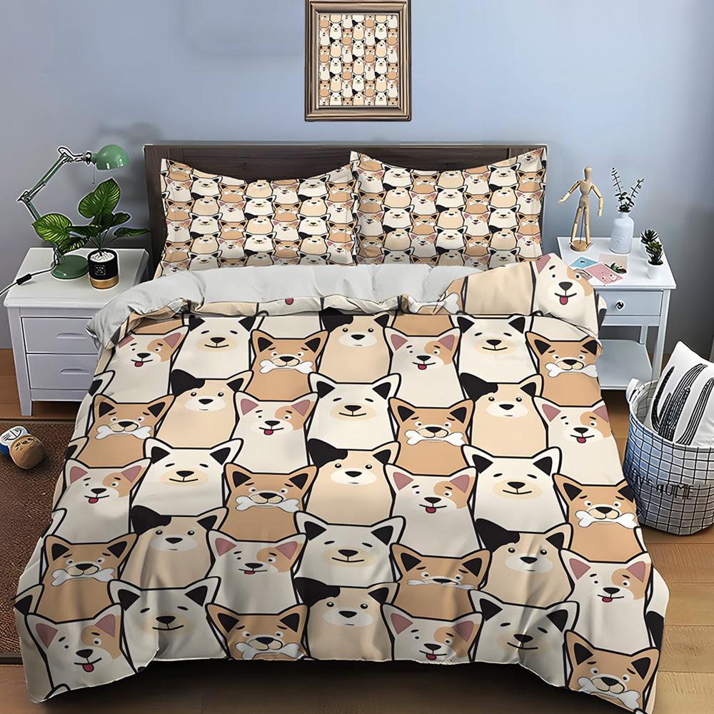Cartoon dogs repeating pattern Print Bedding Set 1 Duvet Cover 2 Pillowcases for Adult and Children Luxury Gift Full Size