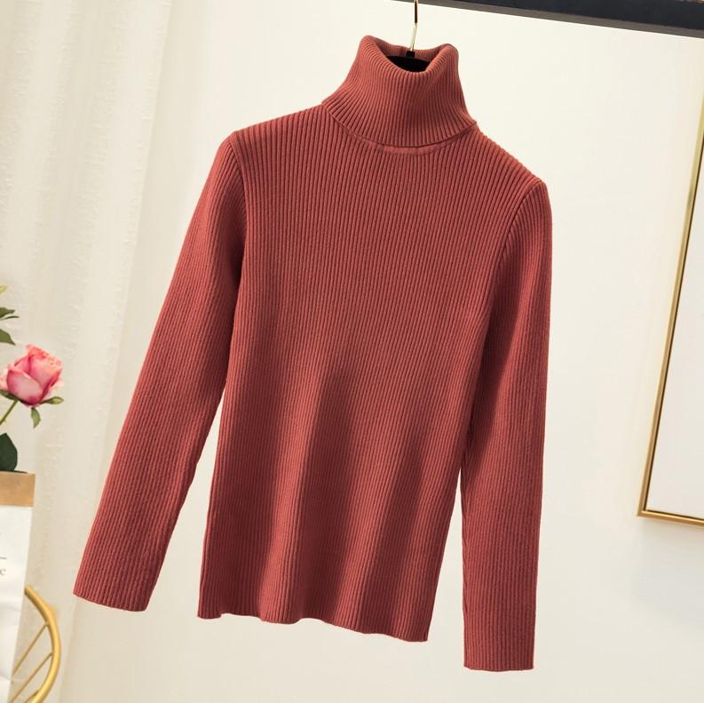 Women's Turtleneck Knit Sweater Slim Fit Solid Color Long Sleeve Thermal Base Layer Top For Autumn Winter