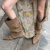 New Retro and Niche Boots with Pleated Shoes, Pointed Boots and Inner Height-increasing LACES