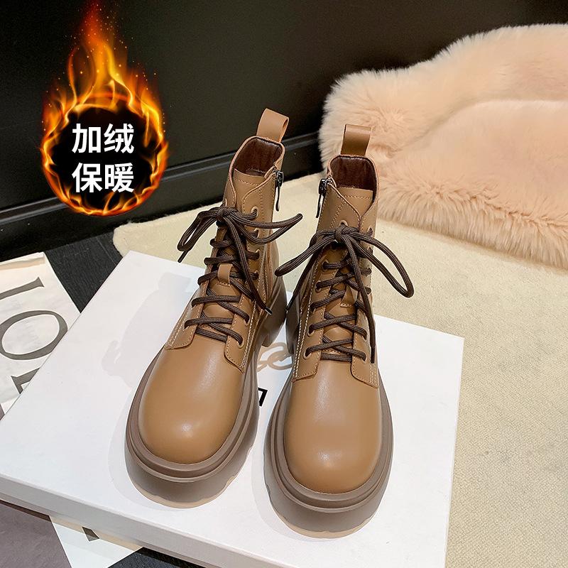 

Xingguangfang yellow-brown Martin boots women s retro Maillard style leather boots 2025 new height-increasing versatile short boots 40