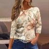 3/4 Length Sleeve Womens Tops Floral Print Vintage Fashion Casual Loose With Round Neck Plus Size Shirts