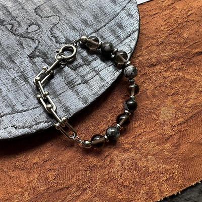 Унісекс Гага Браслет зі Снігового Обсидіану та Нержавіючої Сталі Ручної Роботи