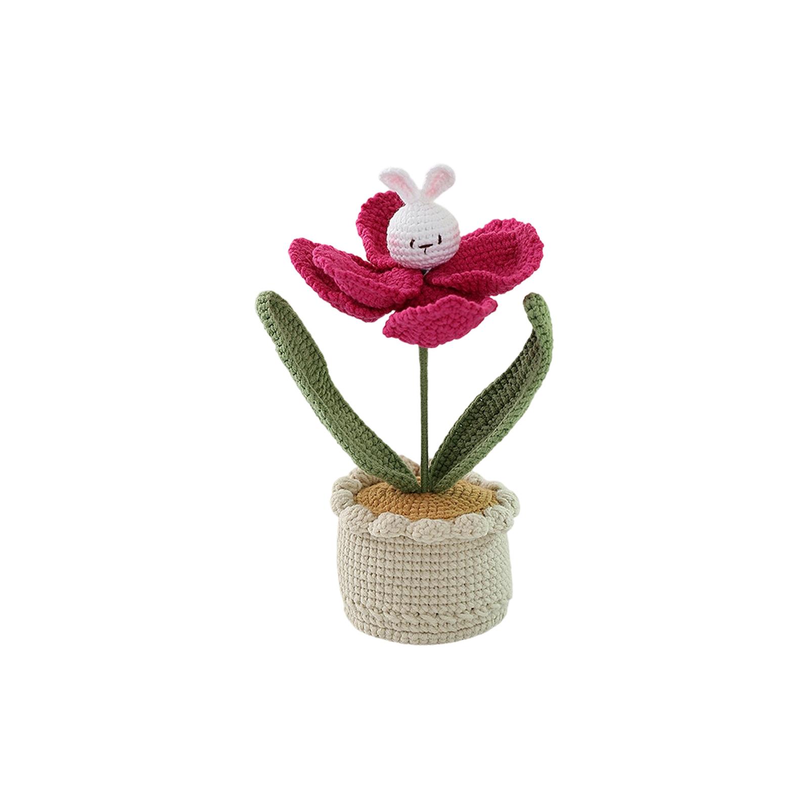 

Cute Hand-Knitted Bunny Potted Ornament - Lifelike Everlasting Flower For, Car & Home Decor, Perfect Unique Gift One Size кавун червоний колір
