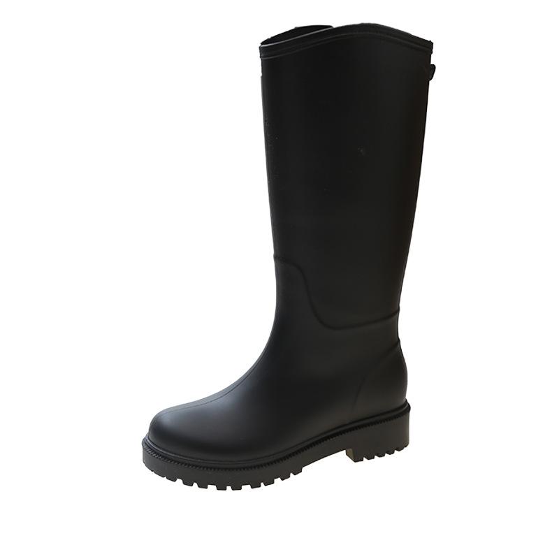 Stylish Women's Waterproof Non-Slip Long Rain Boots - Wear-Resistant Rubber with Warm Cotton Lining