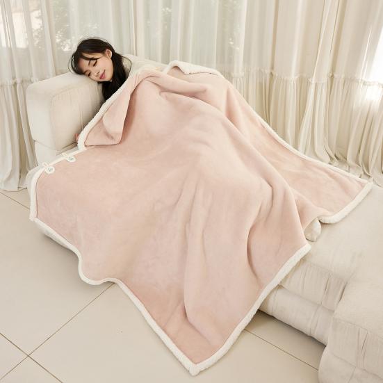 Cape Blanket Plush Hooded Cape with Button Fastening Double-Sided Warmth White Trim Blanket Cape Office Nap Comfort Throw Blanket