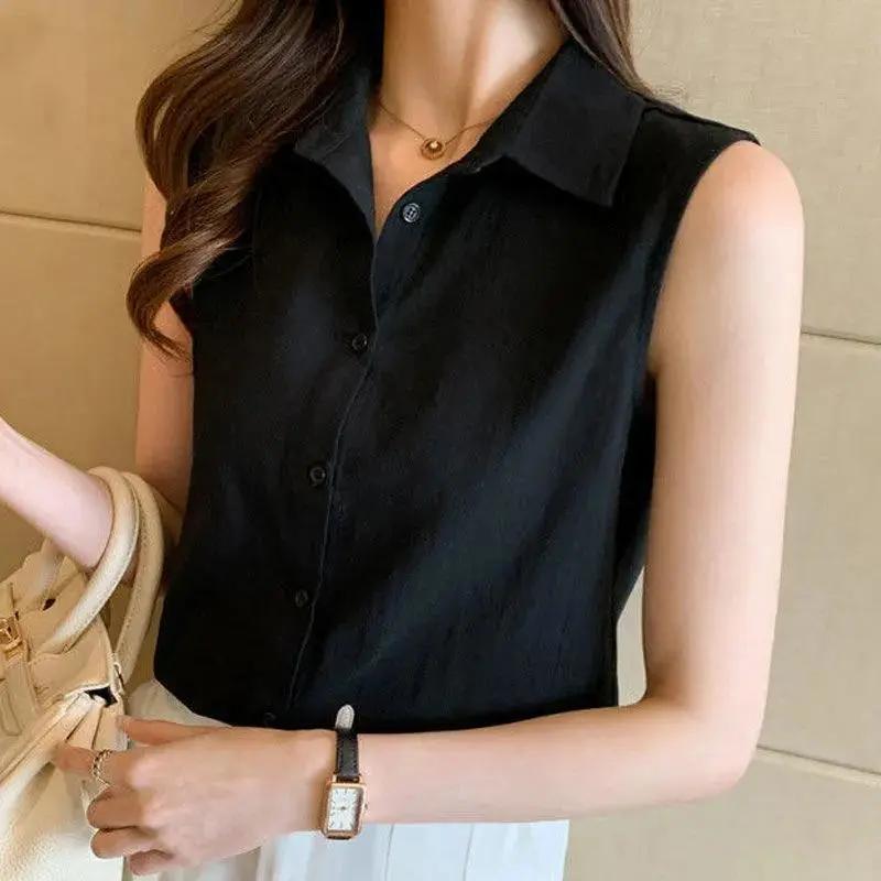 Chiffon Sleeveless Shirt Women's Temperament Versatile Solid Color Loose and Fashionable Base Vest Top