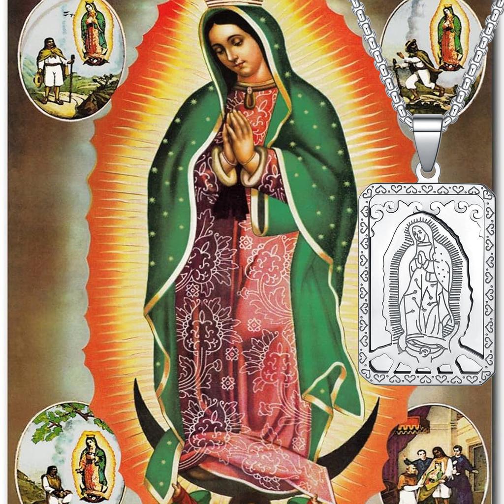 Stainless Steel Vintage Virgin Mary Pendant Believer Necklace, Men'S Religious Prayer Pendant Necklace