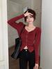 Women's High-End Chic Square Neck Ruched Knitted Sweater for Autumn/Winter