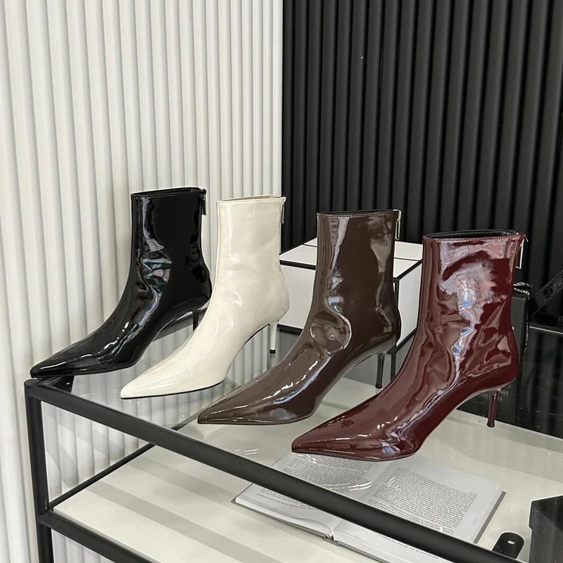 Eilyken Fashion Thin High Heels Ankle Boots Women Street Style Slim Pointed Toe Zipper Banquet Prom Ladies Shoes