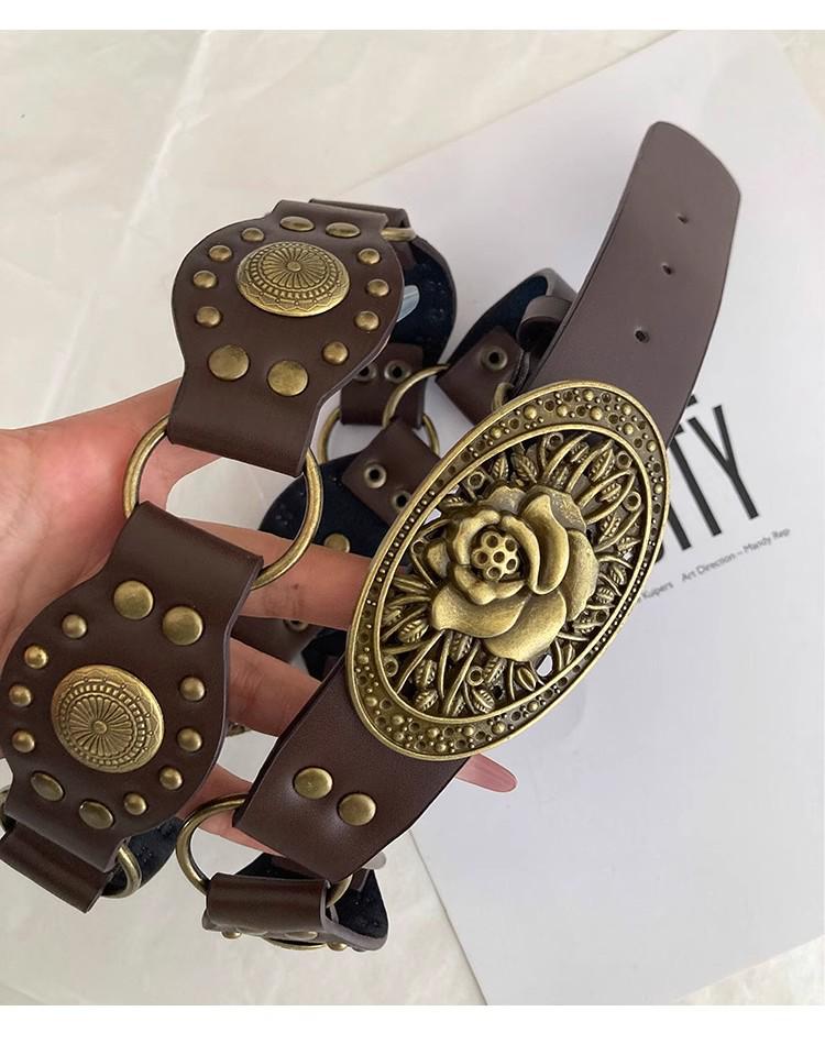 Women's 2025 High-End Leather Belt with Rivets - Trendy Wasteland Style for Skirts & Jeans