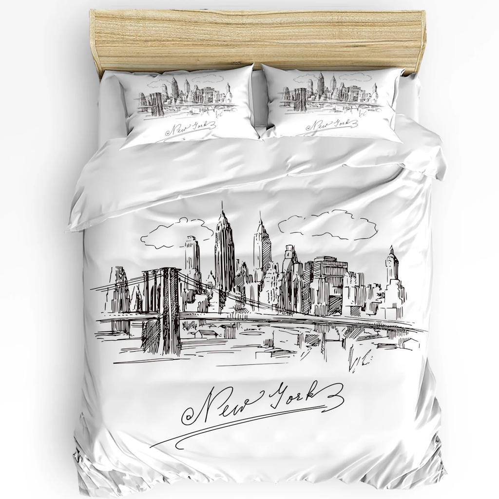 New York English Text Landscape Duvet Cover with Pillow Case Custom 3pcs Bedding Set Quilt Cover Double Bed Home Textile