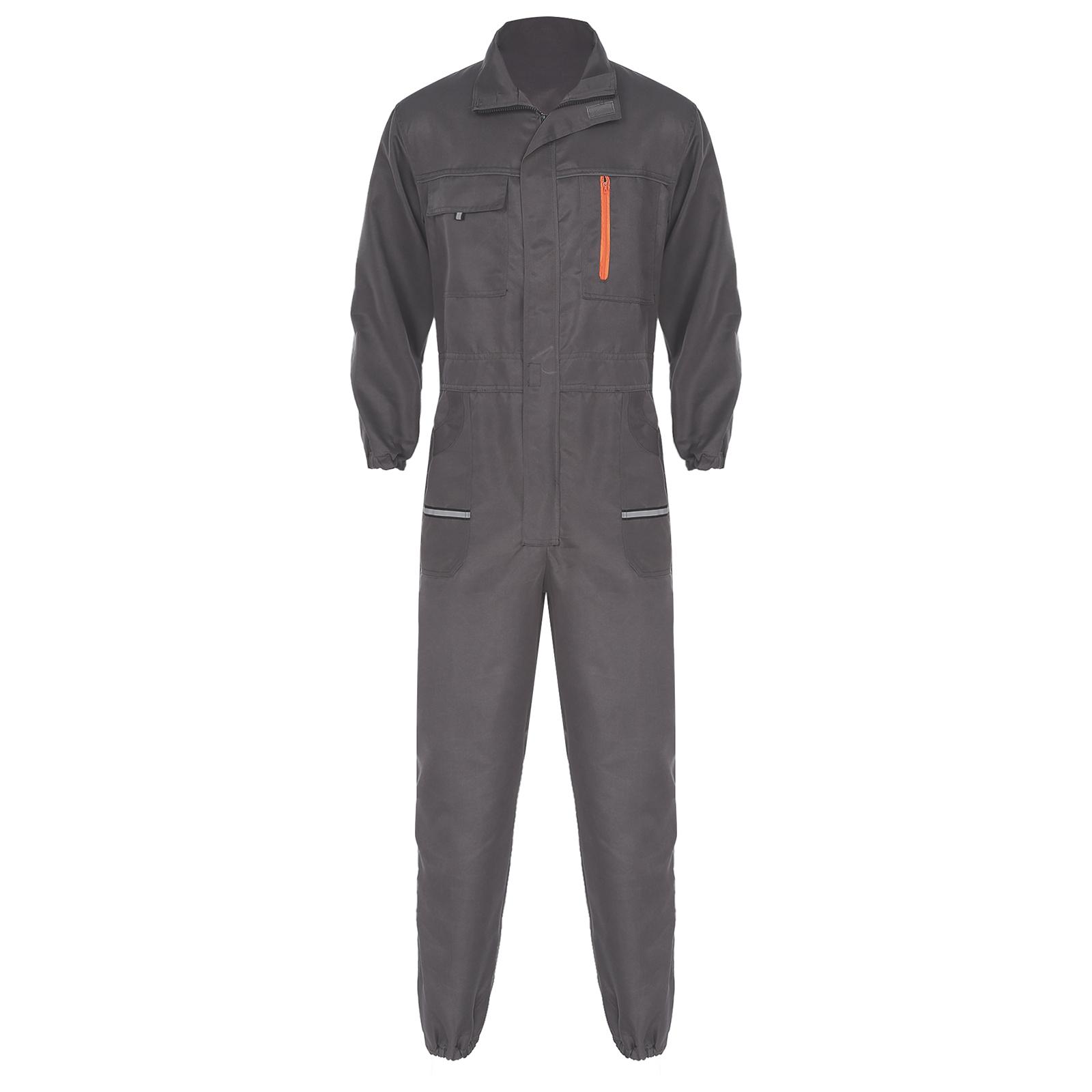 

Mens Reflective Stripes Coveralls Stand Collar Long Sleeve Zipper Jumpsuits Overalls Factory Workshop Work Clothes 195/5XL сірий колір