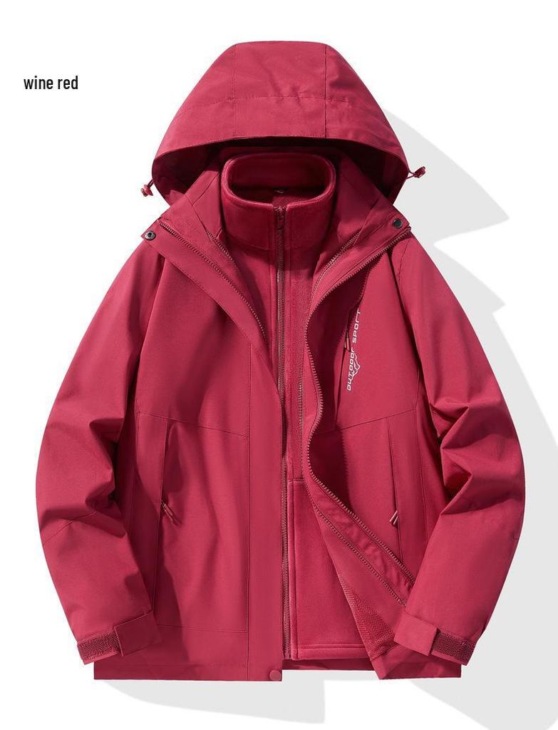 Couple's Ski Jacket Set: Women's 3-in-1 Detachable Liner & Men's Mink Velvet, Windproof & Waterproof for Autumn/Winter.