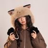 Plush Fluffy Cute Fox Ear Hats for Women Autumn Winter Warm Plush Beanies Hat Riding Ear Protection Lamb Bomber Caps
