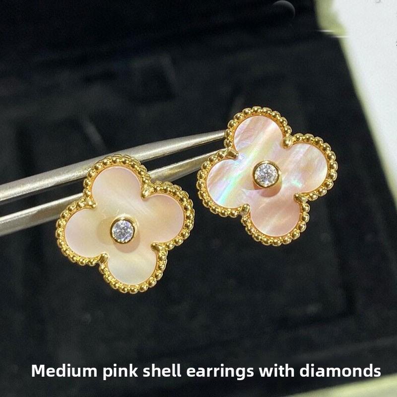 High Quality Four-leaf Clover Earring Buckle White Mother-of-pearl Earrings Red Chalcedony Black Agate Earrings